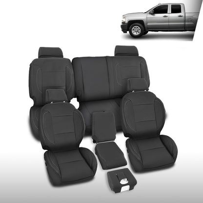 G-PLUS Full Set Seat Cover Compatible with Chevy Silverado LT Double Cab 2014-2018 Black