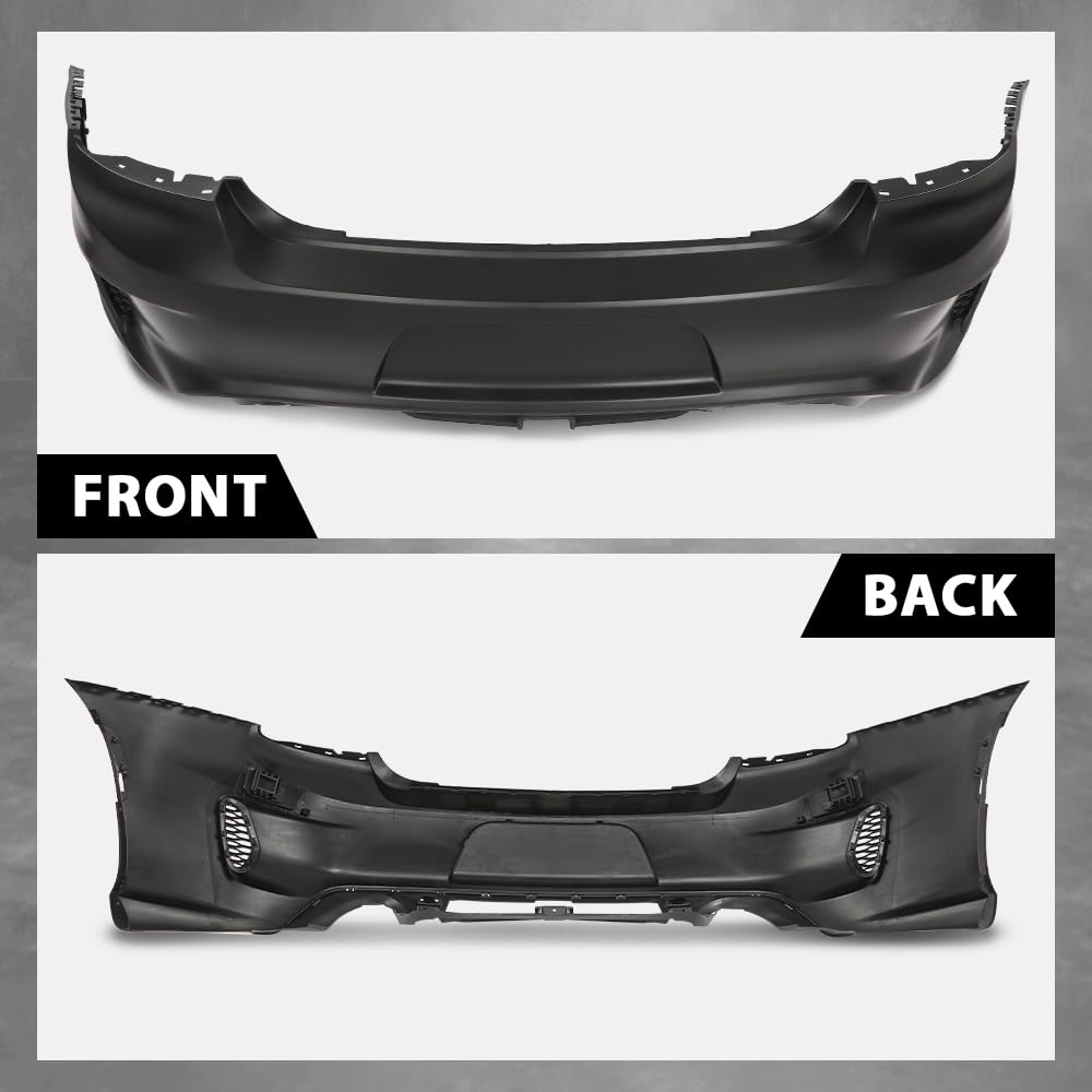 G-PLUS Rear Bumper Cover Fascia Compatible with Dodge Charger 2015-2023,Fit SRT R/T Scat Pack Daytona & Hellcat Models,With Side Vent Style Only,Fit Use Without Park Assist Only 187-01671B