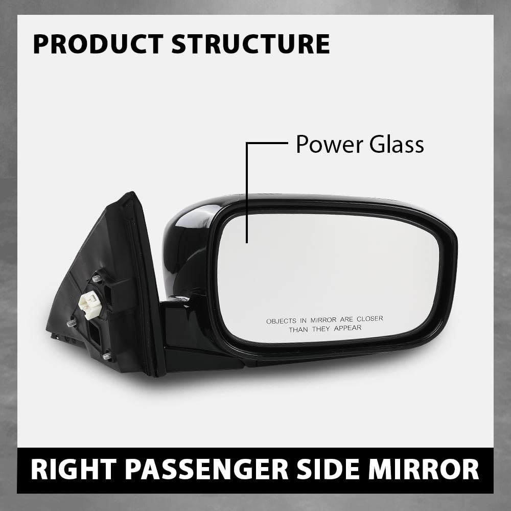 G-PLUS Power Mirror Right Passenger Side Compatible with Honda Accord 4-Door 2003-2007 Manual Folding 3-Pin HO1321152 76200SDAA13ZA Glossy Black