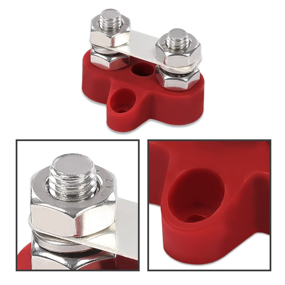 G-PLUS Red Black Junction Block Power Post Insulated Terminal Stud Battery 5/16" Ring 2Pcs Battery Post