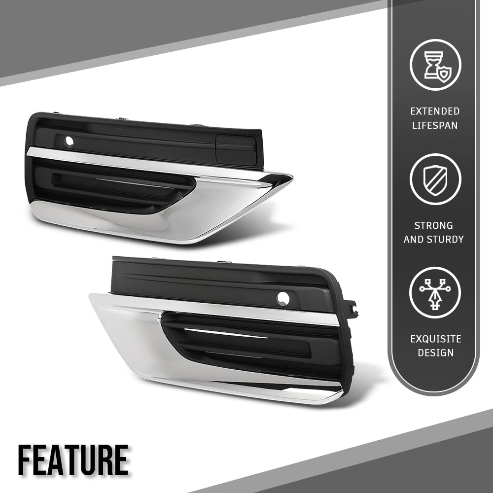 G-PLUS Bumper Fog Light Grille Grill Trim Front Left & Right Side Compatible with Volvo XC90 2020-2024 31663514, 31663515 Chrome Black