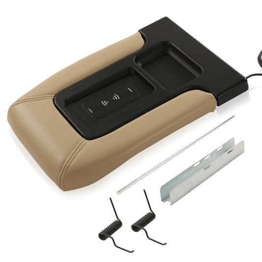G-PLUS Center Console Lid Repair Kit Arm Rest Latch Compatible with 1999-2007 GMC Sierra/Yukon/Chevy Silverado/Suburban/Tahoe, #19127364 19127365 19127366 (Beige, W/Charging)