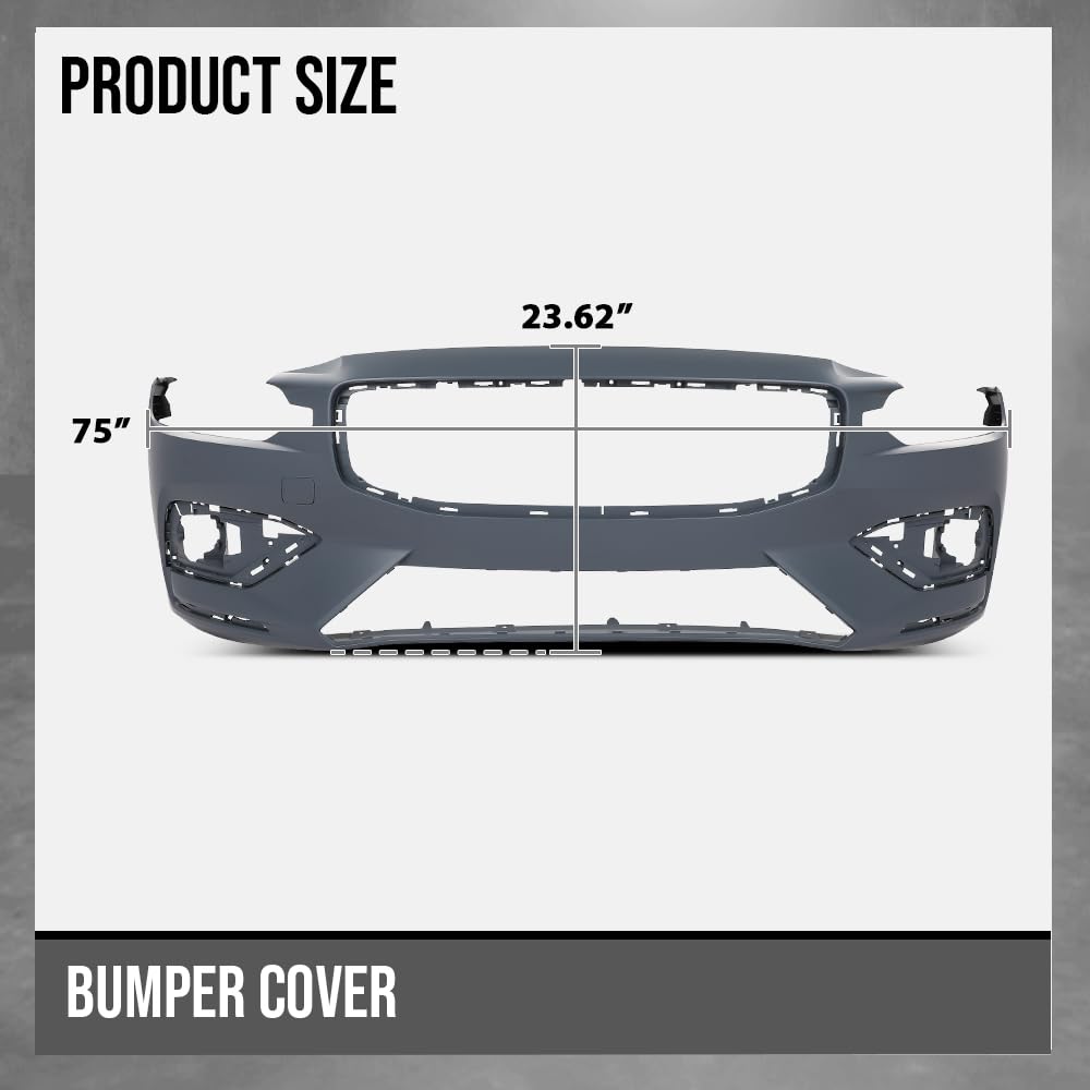 G-PLUS Front Bumper Cover Fascia Compatible with Volvo S60 V60 2019-2021 Fit Models without Headlight Washer and Parallel Park Assist 397964230, 36011940