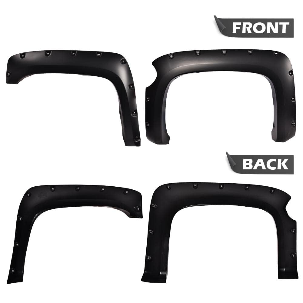 G-PLUS Fender Flares 4 PCS Smooth Pocket Riveted Compatible with 2007-2013 Chevy Silverado 1500, Fit 69.3" Short Bed Crew Cab (Not Fit 07 Classic Models & GMC Sierra) Front & Rear Wheel Flares Cover