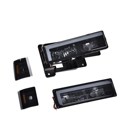 G-PLUS LED DRL headlights, Compatible with 1994 1995 1996 1997 1998 1999 2000 GMC C10 C/K C1500 bumper Headlamp, Smoky lens Black Housing Amber Reflector