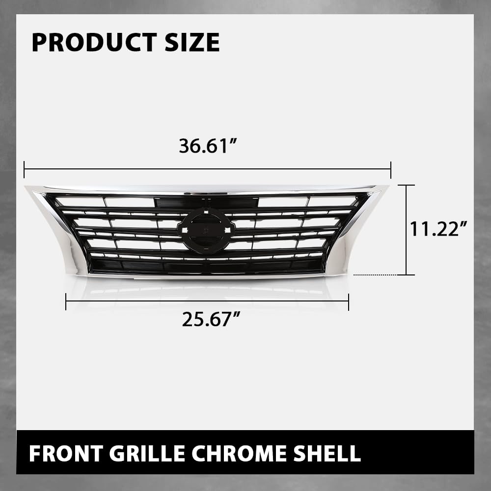 G-PLUS Front Bumper Upper Grille w/Insert Compatible with Nissan Sentra SR 2013-2015 Chrome Shell Grill Inserts 623103RM0A NI1200253