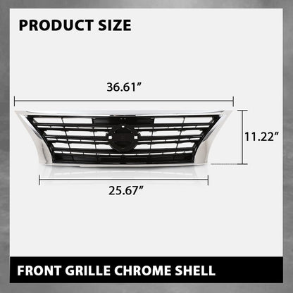 G-PLUS Front Bumper Upper Grille w/Insert Compatible with Nissan Sentra SR 2013-2015 Chrome Shell Grill Inserts 623103RM0A NI1200253