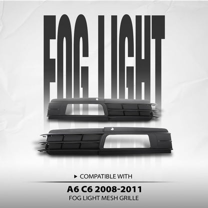 G-PLUS Fog Light Mesh Grille Pair Left and Right Compatible with Audi A6 C6 Avant 2008 2009 2010 2011 4F0807681P, 4F0807682P Black