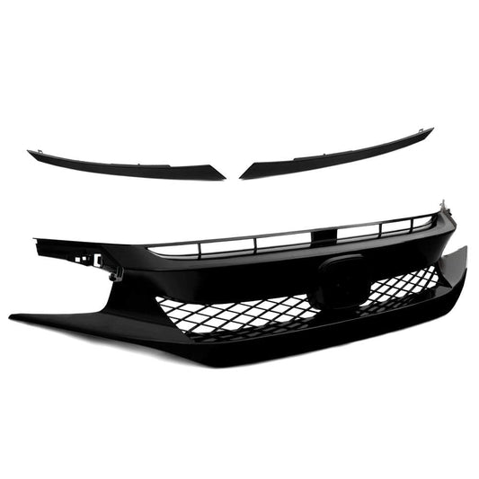 G-PLUS Bumper Front Hood Mesh Grill Grille w/Eyebrow Compatible with Honda Civic Sedan 2019-2020 Type-R Style Black