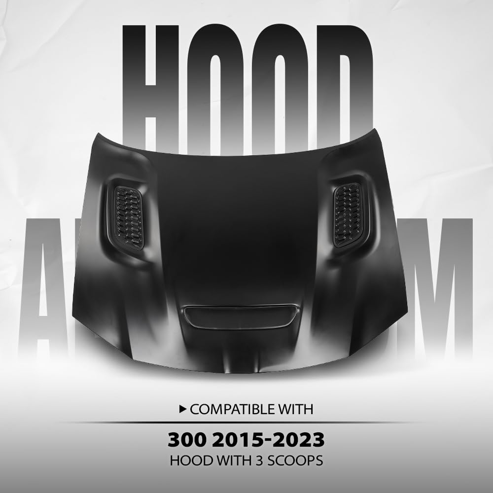 G-PLUS Front Hood Panel Compatible with Chrysler 300 2015 2016 2017 2018 2019 2020 2021 2022 2023 Black