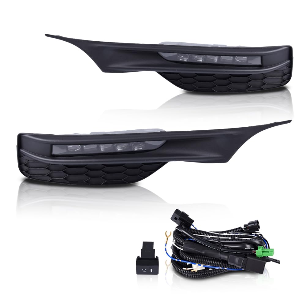 G-PLUS Front Bumper Fog Lights Lamps with Bezels Switch and Wiring Kit Compatible with Honda Accord 4-Door Sedan 2016 2017 Clear Lens