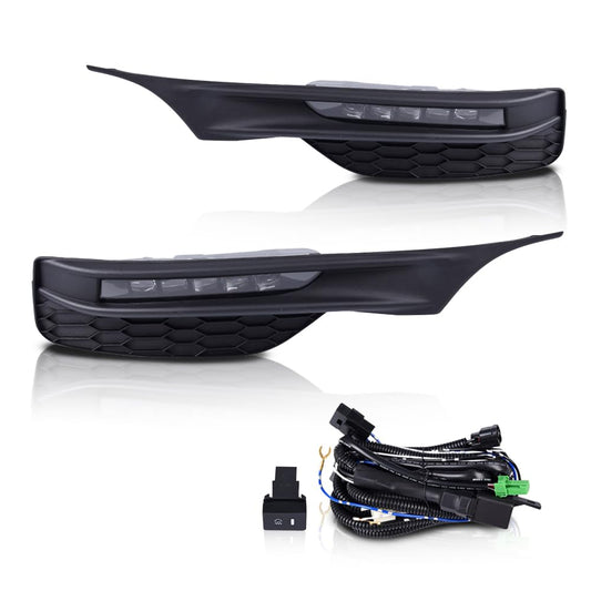 G-PLUS Front Bumper Fog Lights Lamps with Bezels Switch and Wiring Kit Compatible with Honda Accord 4-Door Sedan 2016 2017 Clear Lens