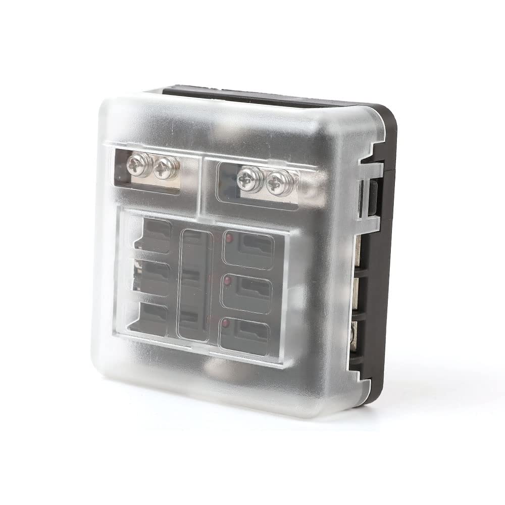 G-PLUS 6 Way Fuse Block Blade Fuse Box with LED Indicator for 12V 24V Car Marine 6 Circuit Fuse Holder Fuse Block 12V/24V 6 Way Car Auto Blade Fuse Board Box