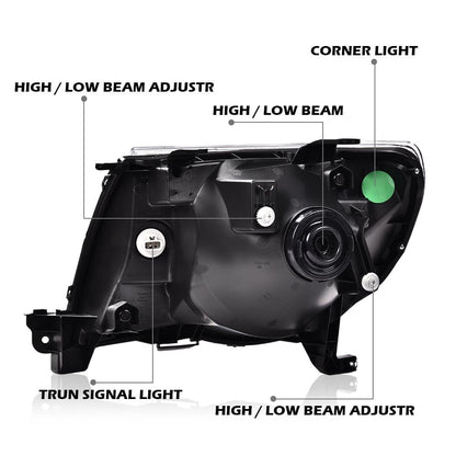 G-PLUS Headlights Assembly Compatible with Toyota Tacoma 2005-2011 Headlamps Pair Halogen Smoky Lens Black Housing Clear Reflector,faros delanteros