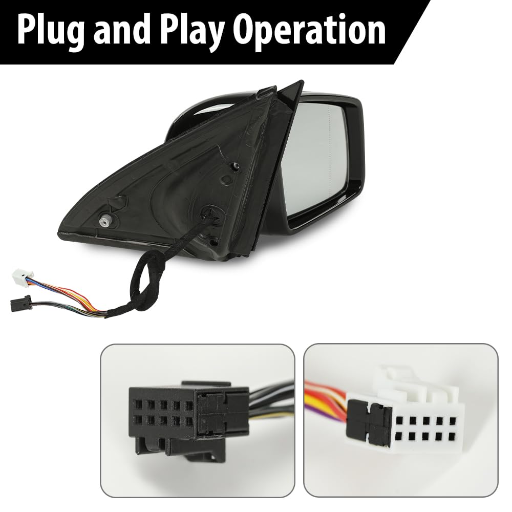 G-PLUS Rear View Mirror w/o Blind Spot Right Side Glossy Black Compatible with Benz GLE (W166)/GLS (X166) 2015-2019,Fit Benz GL (X166) 2012-2019,Fit Benz M (W166) 2012-2016 1668108300 1668108500