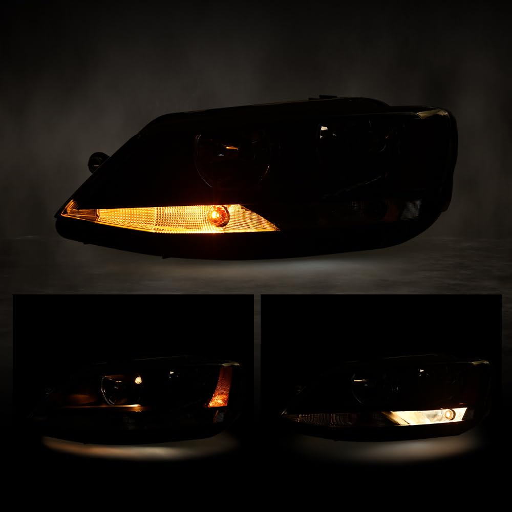 G-PLUS Headlights Headlamps w/Bulbs Compatible with Volkswagen Jetta 2011-2018 Left Right VW2502146, VW2503146 Clear Lens Black Housing Amber Reflector