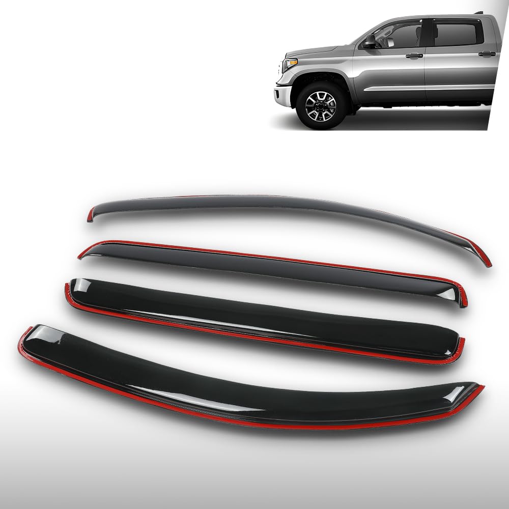 G-PLUS in-Channel Window Ventvisor Sun Rain Guards Side Wind Deflector Compatible with Toyota Tundra Crewmax Cab 2007-2021 Not Fit Double Cab Smoky