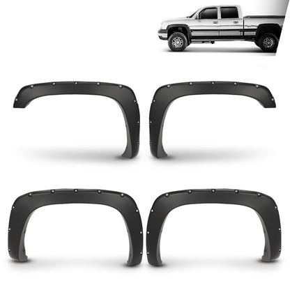 G-PLUS Fender Flares, Compatible with 1999-2006 Chevy Silverado/1999-2006 GMC Sierra (Incl. 2007 Classic Models/Not fit Dually & Step-side models), Smooth Rivet Wheel Protector Vent Trim 4pcs