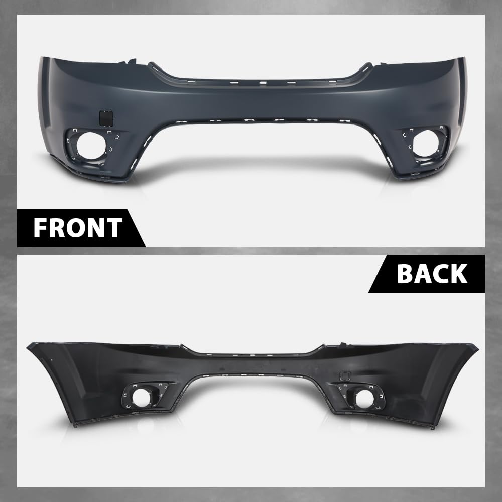G-PLUS Front Bumper Cover Compatible with Dodge Journey Sport 2011-2018, w/o Headlight Washer, with Towing Hook Cover & Fog Lamp Holes, 5YB55TZZAB, Primed Black