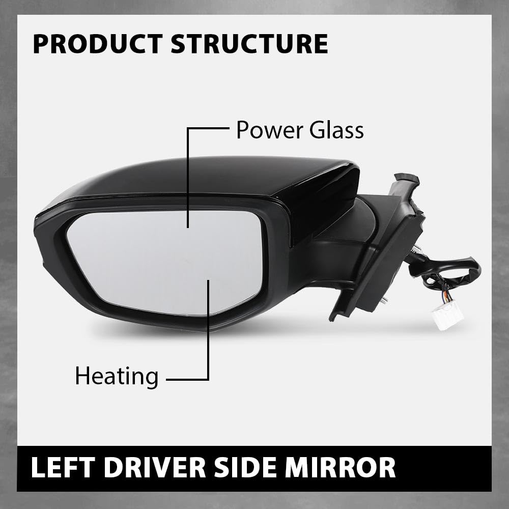 G-PLUS Power Heated Mirror w/ 5-Pin Left Driver Side Compatible with Honda Civic 2016-2021 Manual Folding 76258TBAC21ZA 76258TBAA21ZA Glossy Black