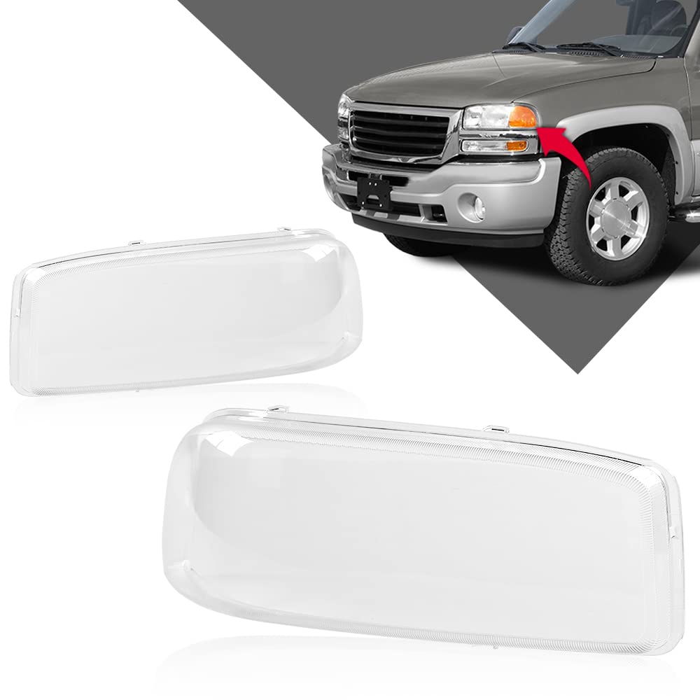 G-PLUS Headlight Bumper Lamps Cover Chrome Clear Compatible with 1999-2007 GMC Sierra 1500.2001-2007 GMC Sierra 1500/2500 HD/3500 15850352 15850351