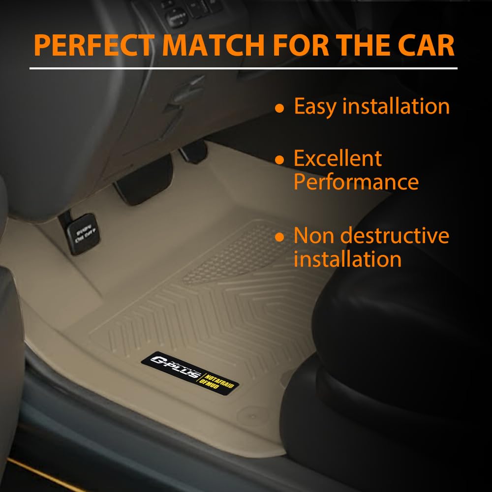 G-PLUS Floor Mats Fit Chevy Silverado 1500 Double Cab 2019-2024 Fit GMC Sierra 1500 Double Cab 2019-2024 All Weather Protection TPE Floor Liner Waterproof Cargo Liner 1st & 2nd Row Beige 2PCS
