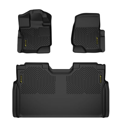 G-PLUS 3PCS Floor Mats,Compatible with Ford F150 Super Crew 2015-2025(Fit 22-24 Lightning Models),All Weather Full Cover Protection 1st & 2nd Row Cargo Liners Black Floor Liners,alfombras para carro