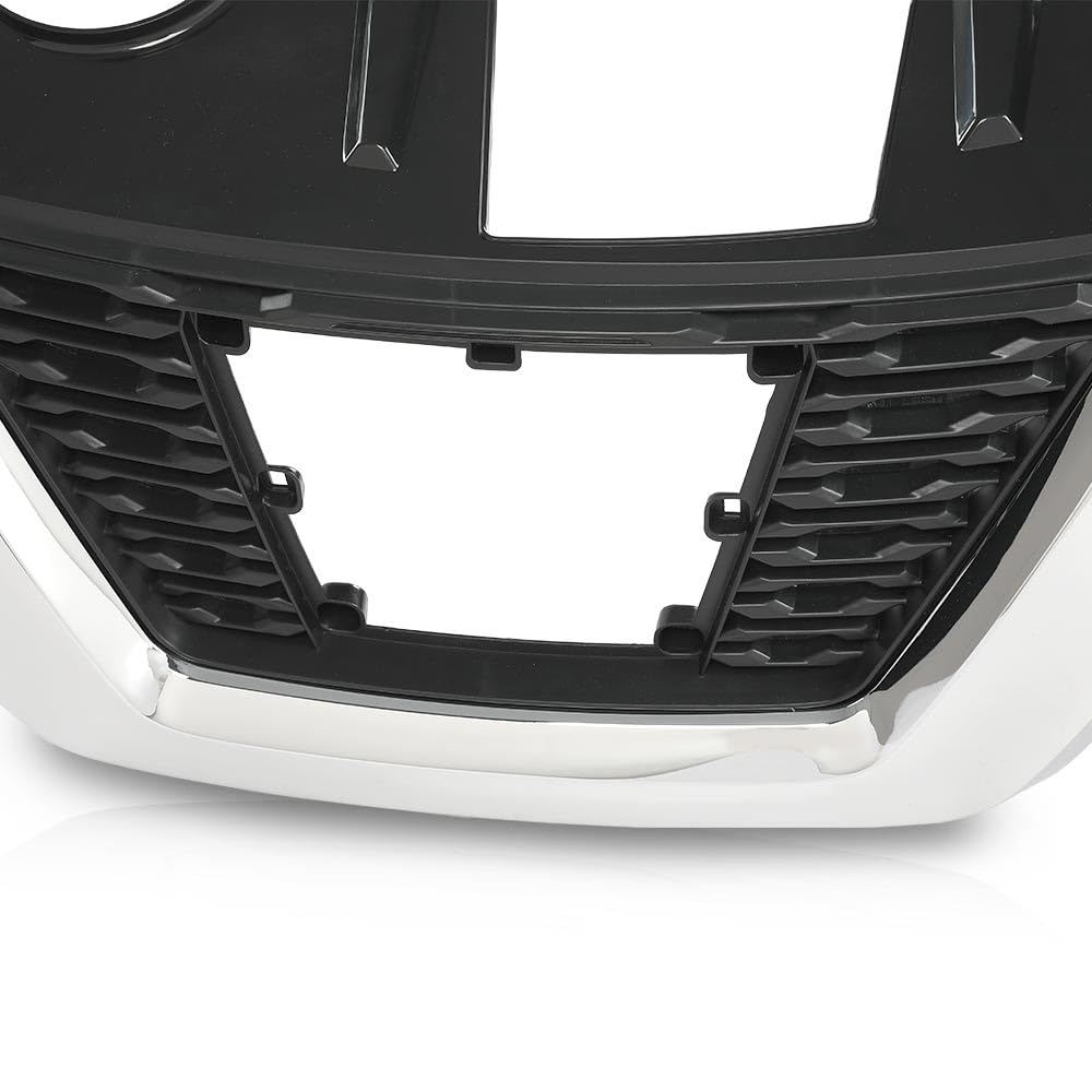 G-PLUS Front Upper Bumper Grille Assembly Chrome Trim Compatible with Nissan Rogue 2017 2018 2019 NI1200282, 623106FL0B