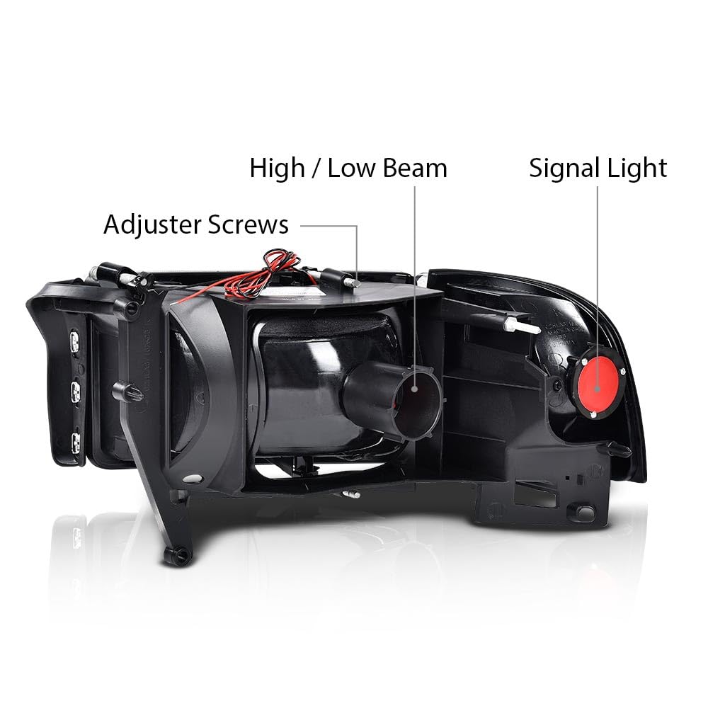 G-PLUS LED Headlights Assembly Fit Dodge Ram 1500 1994-2001,Fit Dodge Ram 2500 3500 1994-2002,Left & Right Headlamps w/o Bulbs,Clear Lens Black Housing Amber Reflector faros delanteros