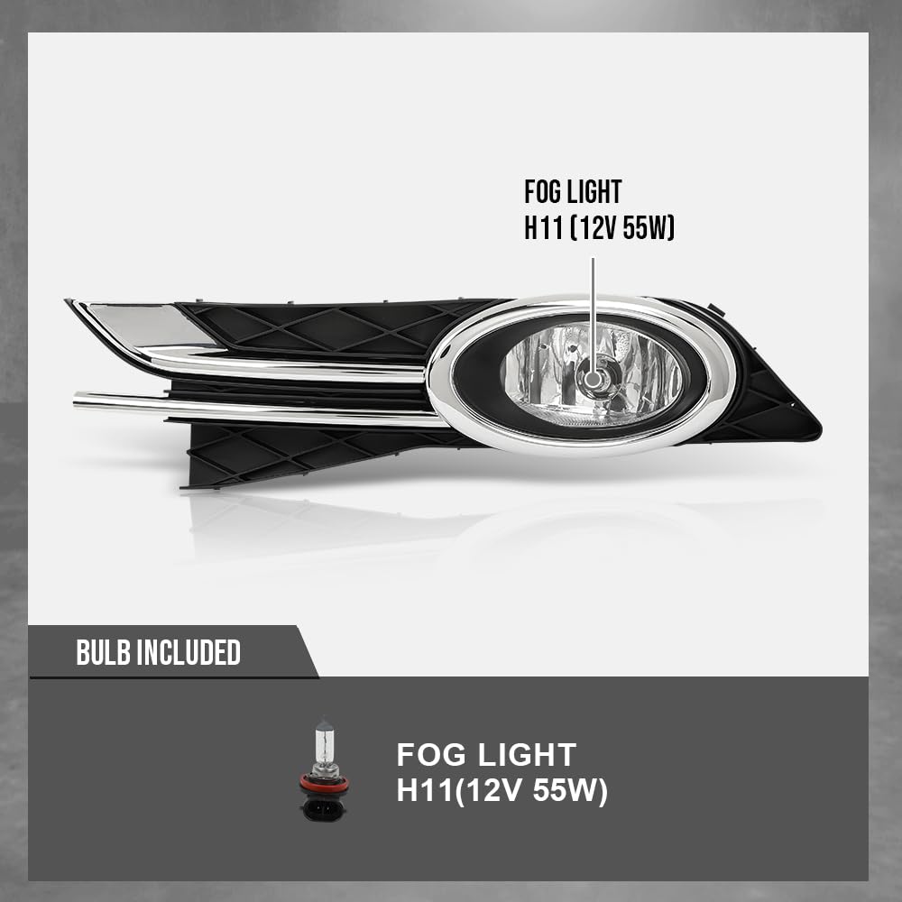 G-PLUS Clear Fog Light Lamps Pair+Black Fog Light Bezel Cover+Switch Compatible with Honda Odyssey 2014 2015 2016 2017 HO2592137, HO2593137