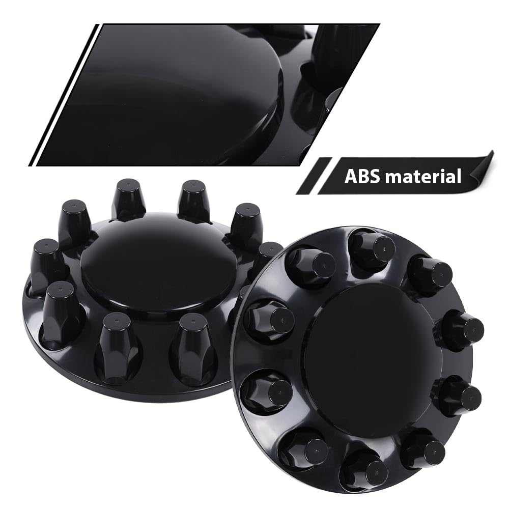 G-PLUS Front Wheel Covers Hub Axle Semi Fit Most of 10 Holes 20" & 22.5" & 24.5" Semi-Truck Wheels with 11.25" Bolt Circle Wheels Glossy Black Plastic ABS