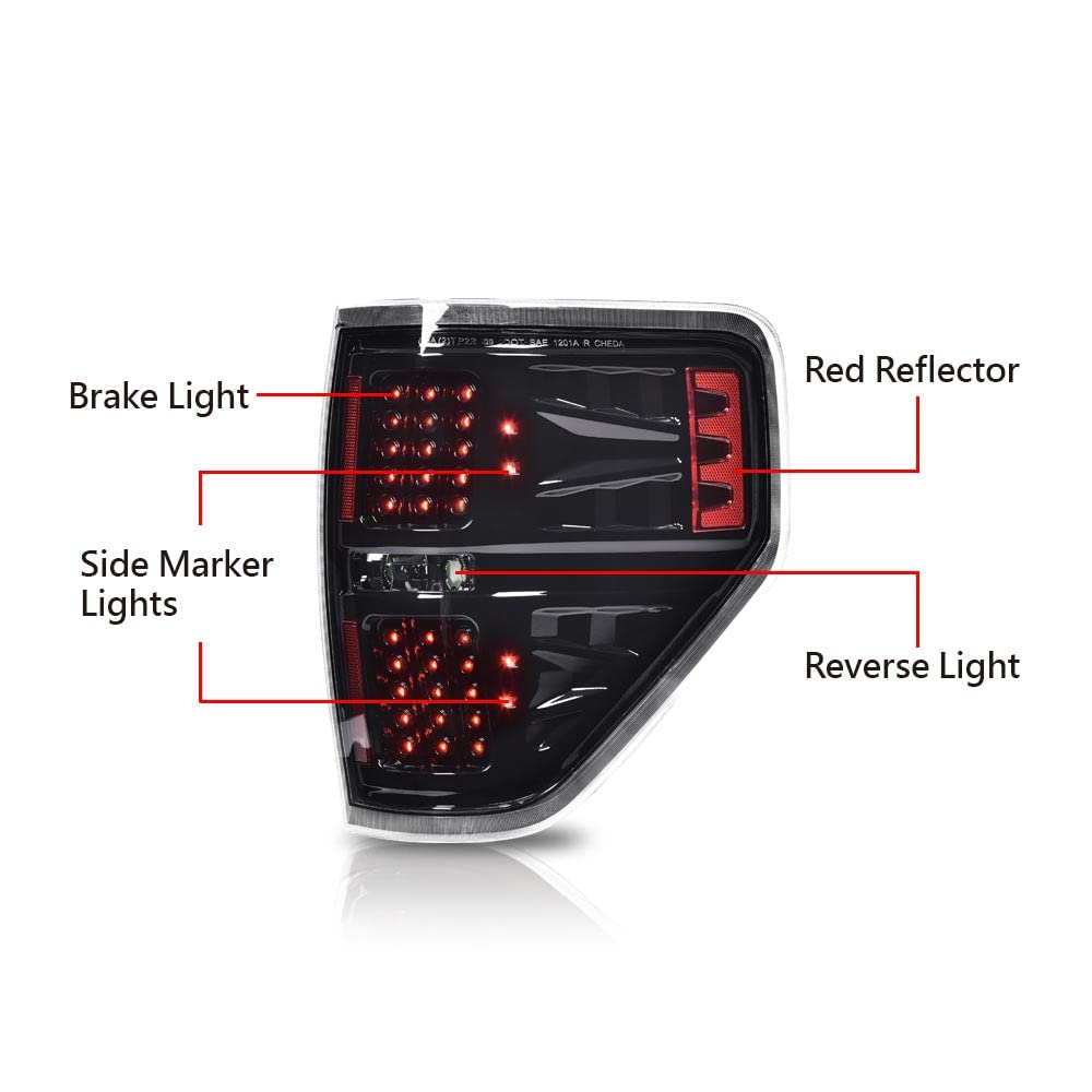 G-PLUS LED Tail Lights Assembly Compatible with Ford F150 2009-2014 Pickup,Rear Tail Lamps Clear Lens Black Housing Left Driver & Right Passenger Luces Traseras BL3Z13405B