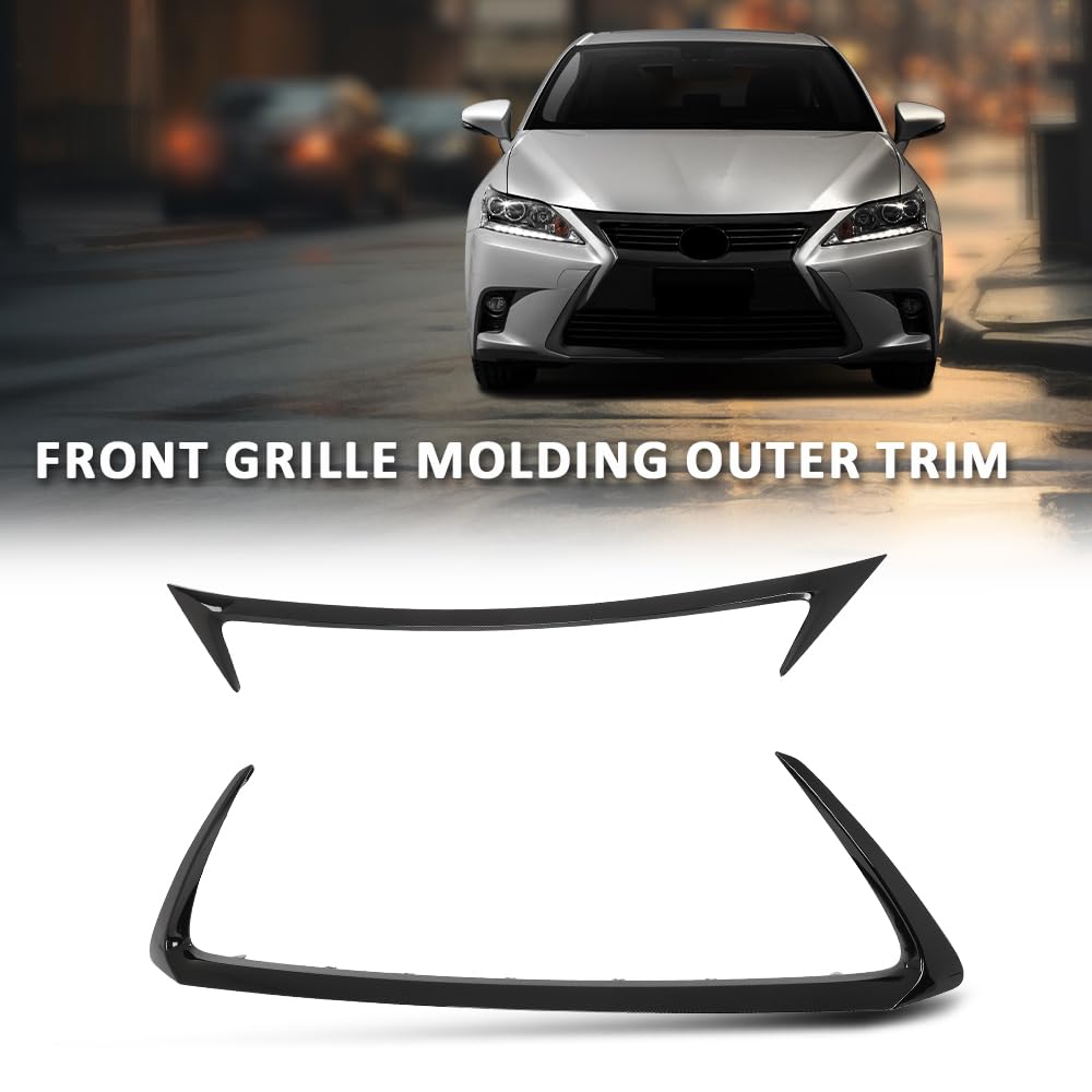 G-PLUS Front Grille Molding Outer Trim Set 2pcs Compatible with LX CT200H 2014-2017 Glossy Black