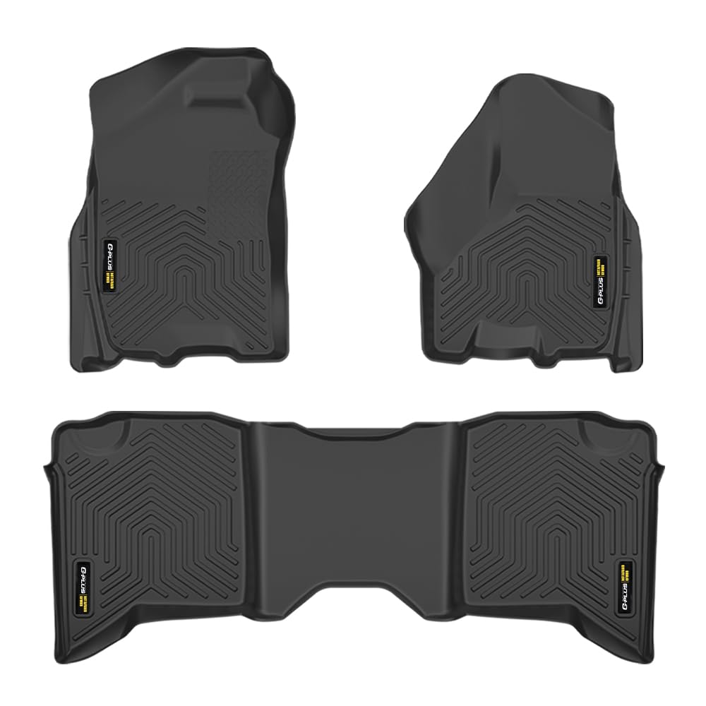 G-PLUS TPE 3PCS Cargo Liners Compatible with 2009-2018 Dodge Ram Crew Cab(NOT Fit Quad Cab & Tradesman),Cargo Liner All Weather Full Cover Protection 1st & 2nd Row Floor Liners Black Accessories Mats