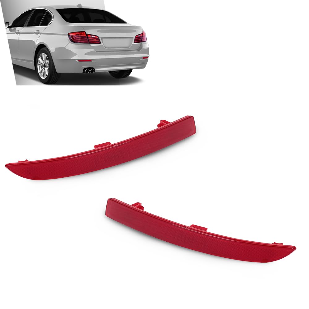 G-PLUS Pair Rear Bumper Reflector, Compatible with BMW 528i/ 535d/ 535i/ 550i/ ActiveHybrid 5 Base 2014-2016 for Models W/o M Package, LH Driver & RH Passenger 2PCS, 63147318555, 63147318556