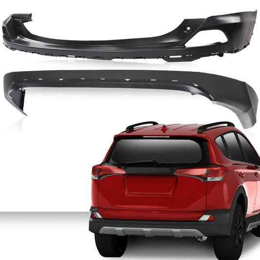 G-PLUS Rear Upper and Lower Bumper Covers Compatible with 2016-2018 Toyota RAV4 521690R010, TO1115106, 521590R914, TO1114102