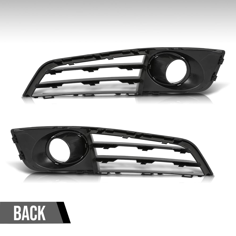 G-PLUS Front Bumper Grille Fog Light Cover Compatible with Audi A8 D4 2011 2012 2013 2014 4H0807679E, 4H0807680E Chrome Black