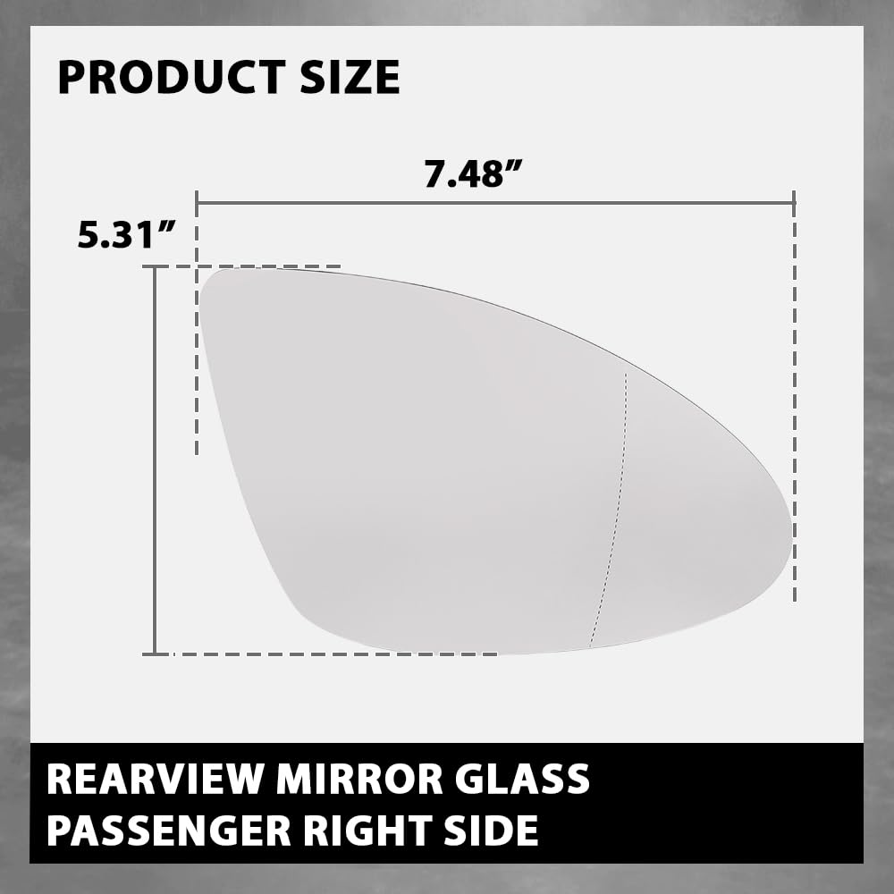 G-PLUS Right Rear View Mirror Glass, Compatible with Porsche Cayenne 2011-2017 with Heat, Passenger Side, 958-731-522-20, 95873152221, 95873152220