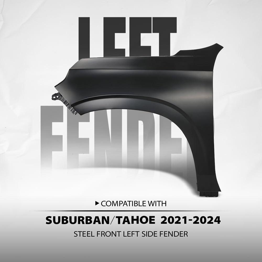 G-PLUS Front Left Side Fender Compatible with Chevy Suburban (submodel: Commercial, High Country, LS, LT, Premier, RST, Z71) 2021 2022 2023 2024 84384210, GM1240418 Black