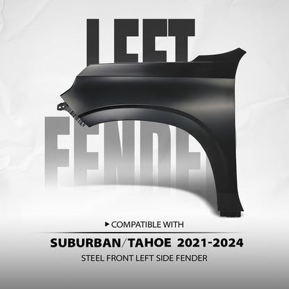 G-PLUS Front Left Side Fender Compatible with Chevy Suburban (submodel: Commercial, High Country, LS, LT, Premier, RST, Z71) 2021 2022 2023 2024 84384210, GM1240418 Black