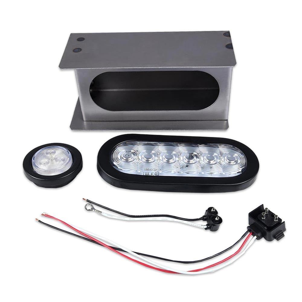 G-PLUS LED Trailer Steel Box Kit, Compatible with Trailer/Truck W/ 6" Oval Tail Light & 2" Marker Lamp Clear Lens Luces TraserasAssembly