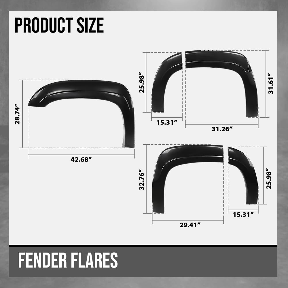 G-PLUS Fender Flares Front Rear 4Pcs Compatible with Chevy Tahoe 2007-2014 Not Fit LTZ Models Black