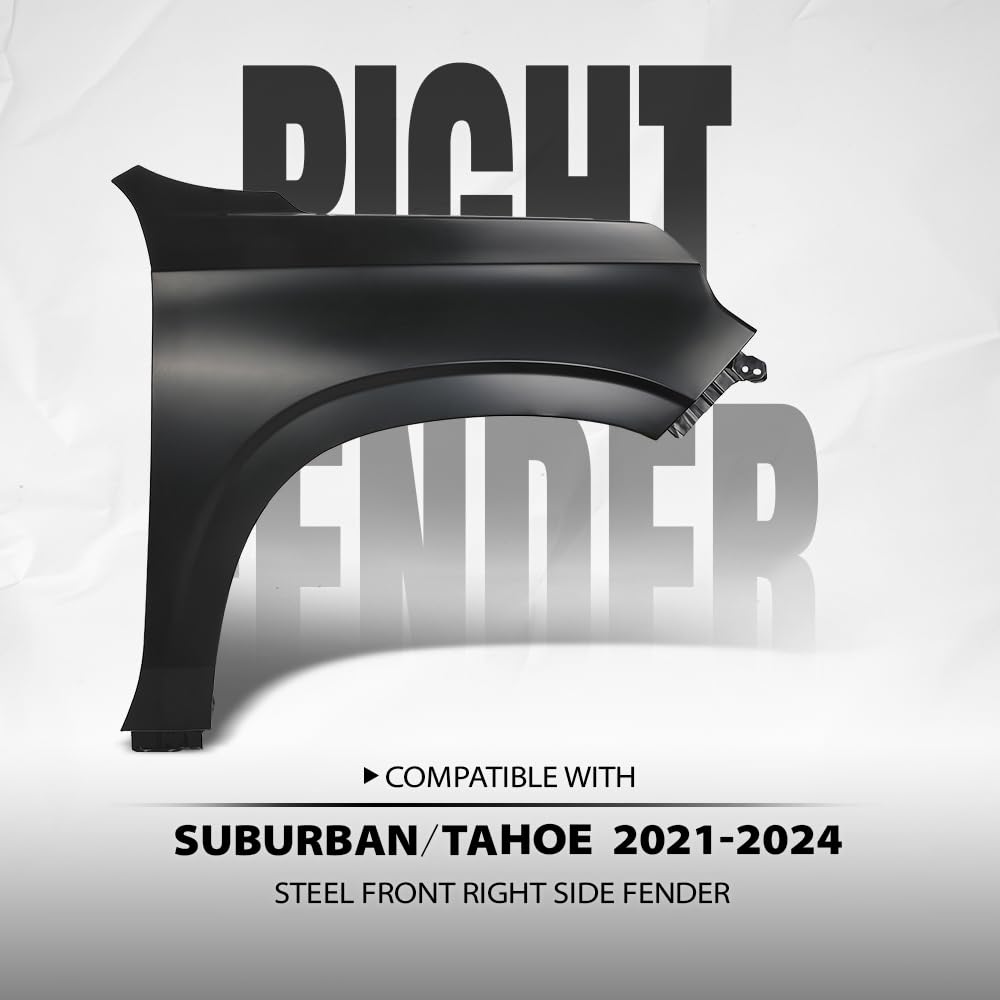 G-PLUS Fender Front Right Passenger Side Compatible with Chevy Suburban (submodel: Commercial, High Country, LS, LT, Premier, RST, Z71) 2021 2022 2023 2024 84384211, GM1241418 Black