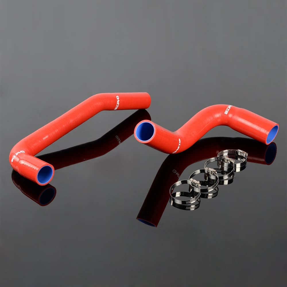 G-PLUS Silicone Radiator Coolant Hose Kit w/Clamps Compatible with Jeep Wrangler YJ/TJ 2.4L 4.2L 1987-2006 3-Ply Nylon Silicone 4.5mm Thickness Red 2 PCS