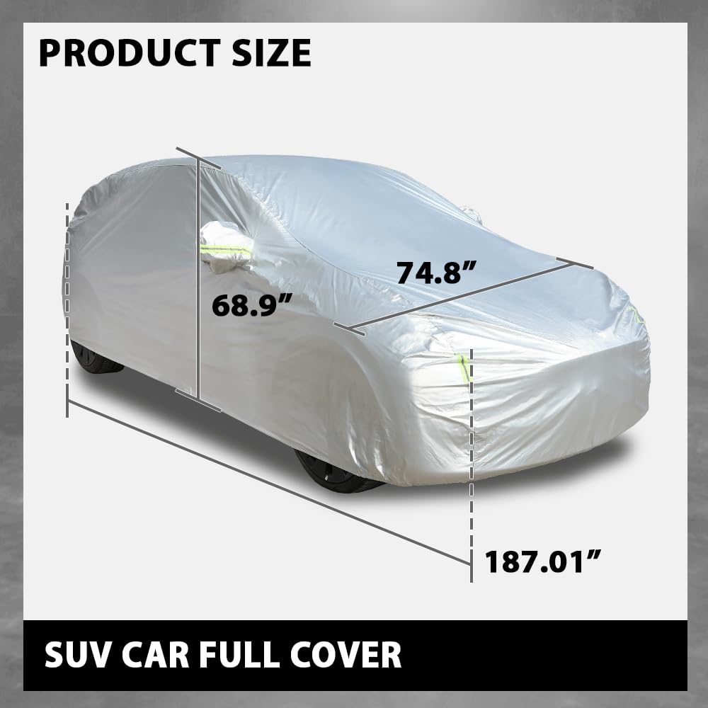 Car Cover Waterproof All Weather For Universal SUV,Full Exterior Cover with Door Zipper and Cotton Lining,Outdoor Rain Sun Snow UV Protection, Indoor Dust and Scratch Resistant YL (187*75*69 inch)