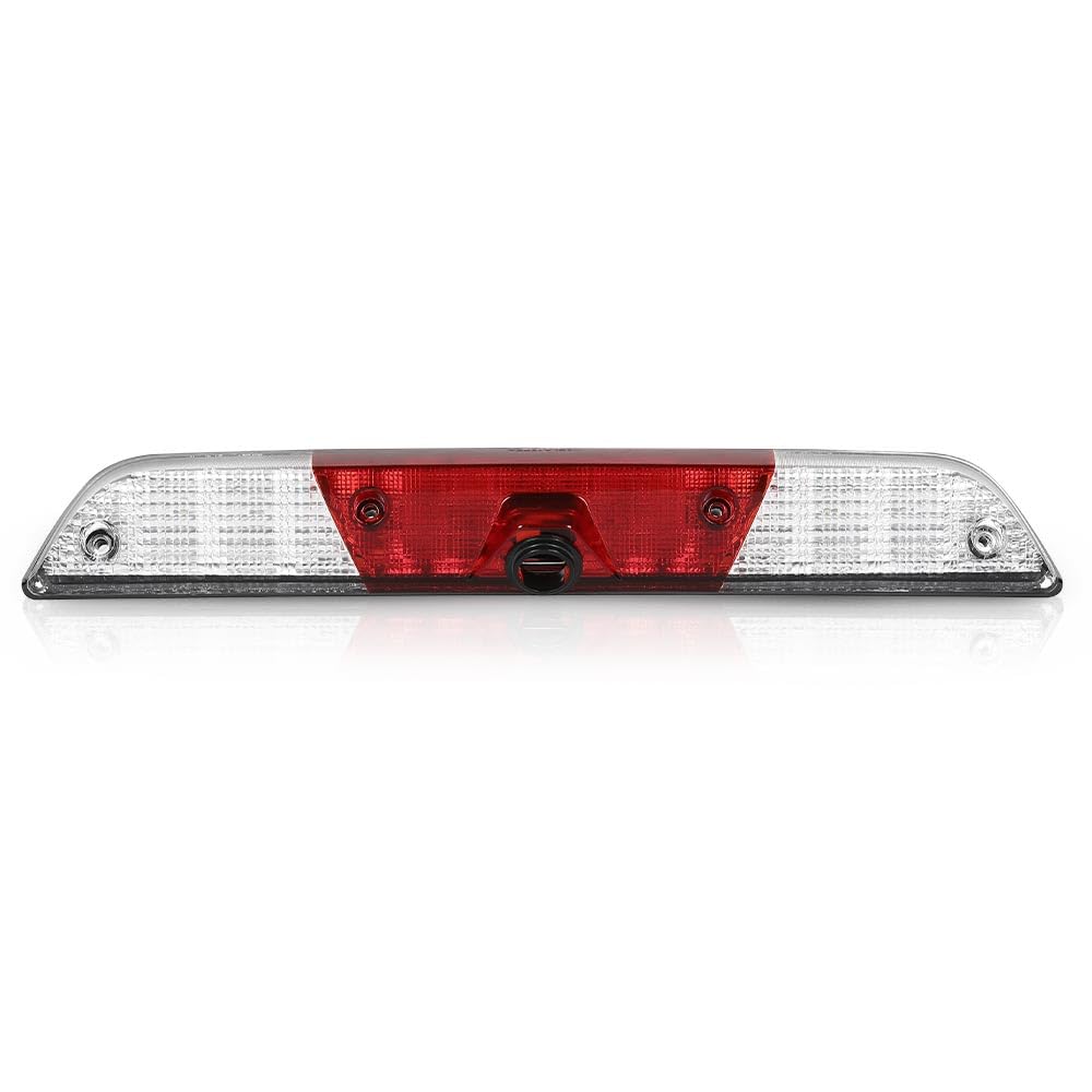 G-PLUS LED 3rd Third Brake Light w/Camera Tow Vision High Mount Fit Ford F250 F350 Super Duty 2017-2022 High Mount Stop Lamp, Red & Clear Lens Chrome Housing