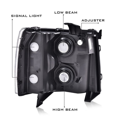 G-PLUS Left Headlights Assembly Compatible with Chevy Silverado 1500 2007-2013/Fit Chevy Silverado 2500 HD 3500 HD 2007-2014 Driver Side Left Headlamp Clear Lens Chrome Housing Amber Reflector