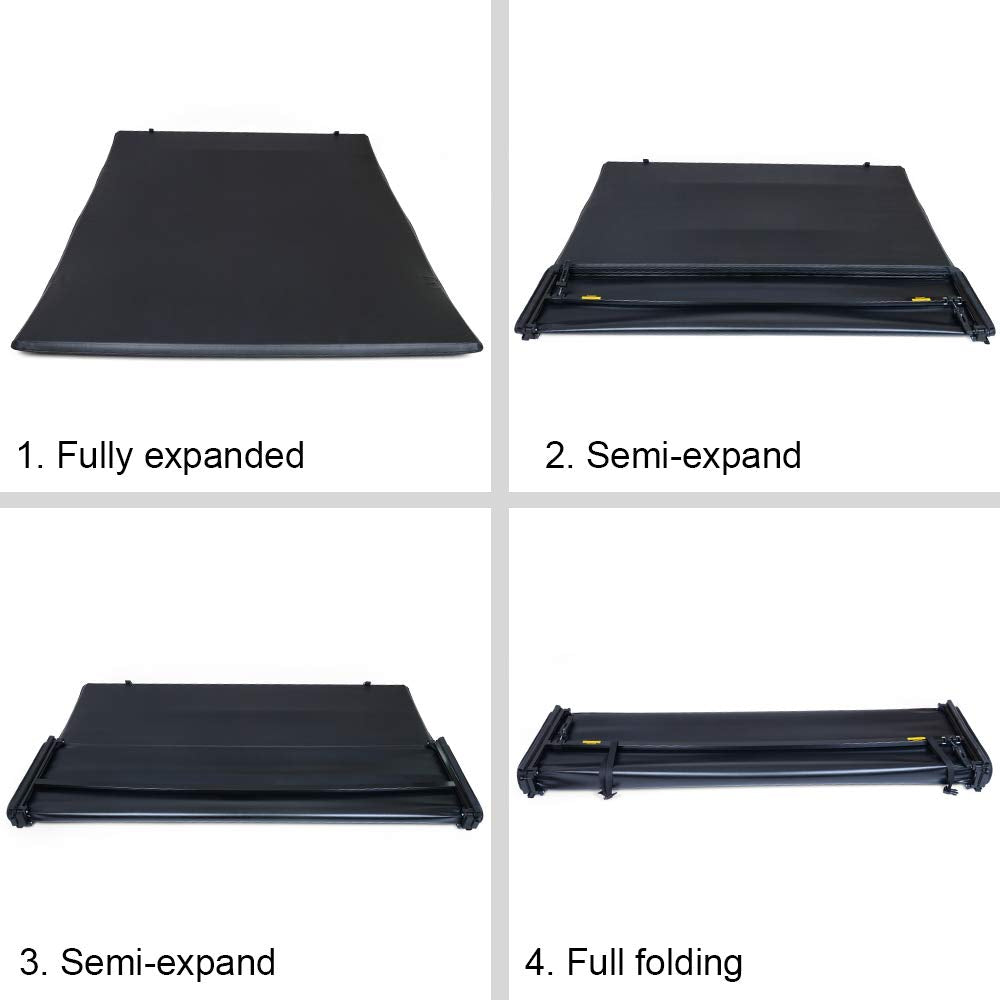 G-PLUS T4 Four-Fold Soft 5.8Ft Truck Tonneau Cover Replacement for 2007-2013 Chevy Silverado/GMC Sierra,Extra Short Bed 5'8" Black