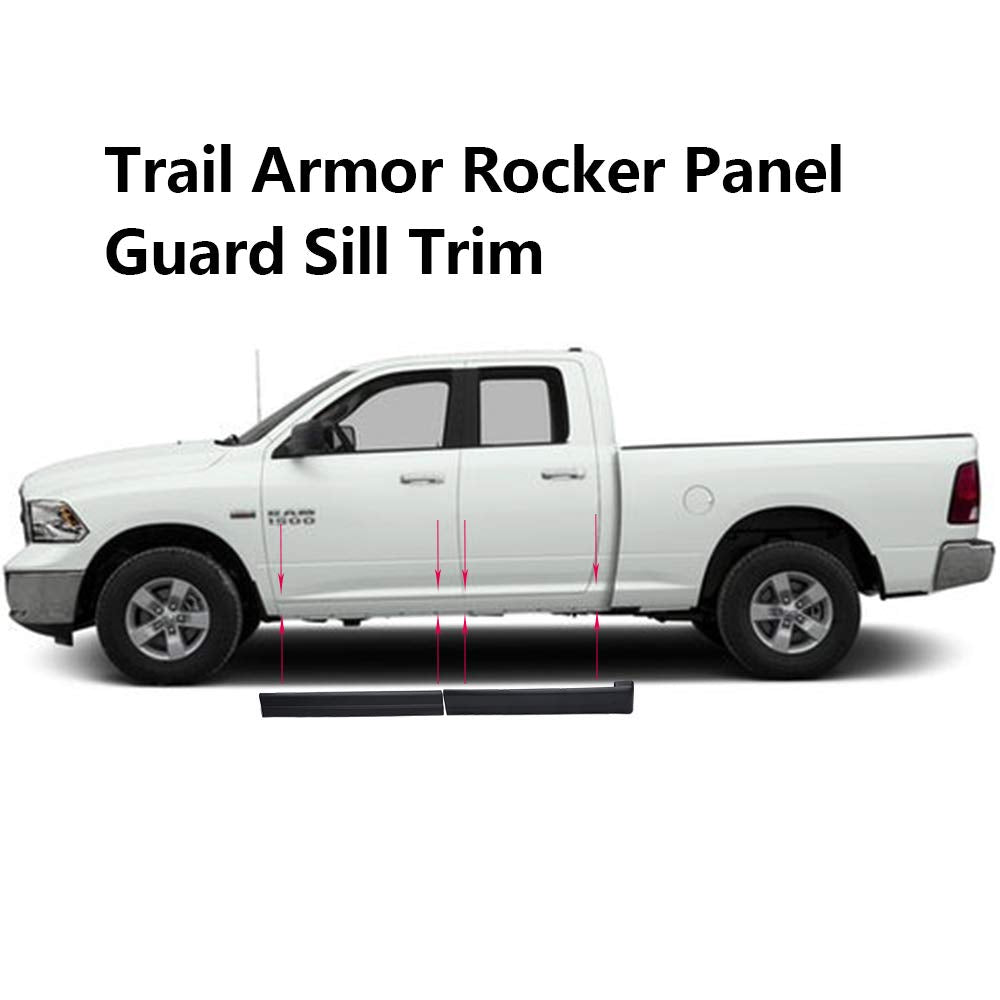 G-PLUS Trail Armor Rocker Panel Cover Guard Sill Trim Compatible With Chevy Silverado/Fit GMC Sierra Crew Cab 2001 2002 2003 2004 2005 2006 Matte Black Textured Finish L2214067 14067