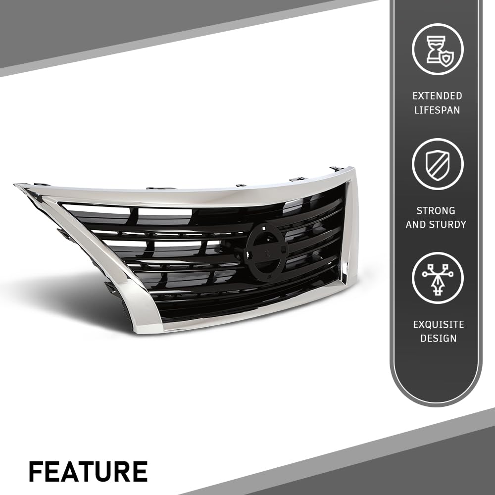 G-PLUS Front Bumper Upper Grille w/Insert Compatible with Nissan Sentra SR 2013-2015 Chrome Shell Grill Inserts 623103RM0A NI1200253